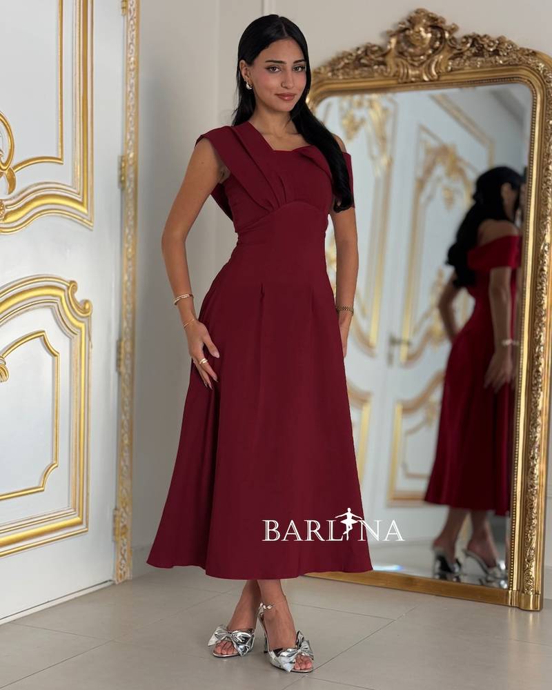 Soft burgundy midi one-shoulder dress