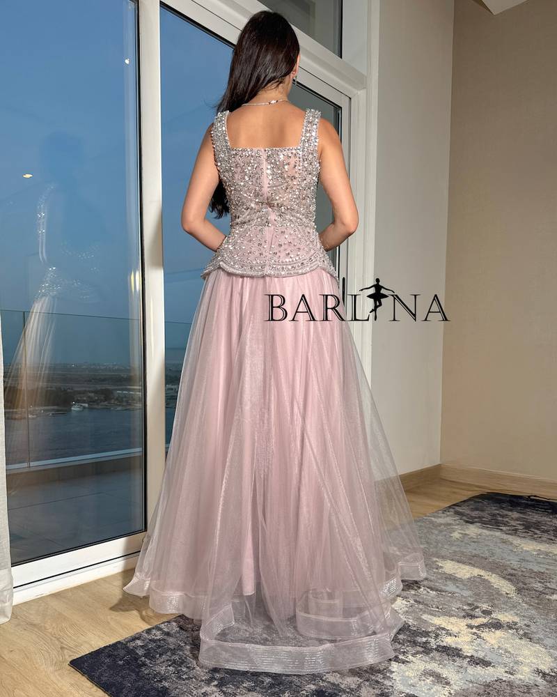 Pink dress with crystal embroidered top