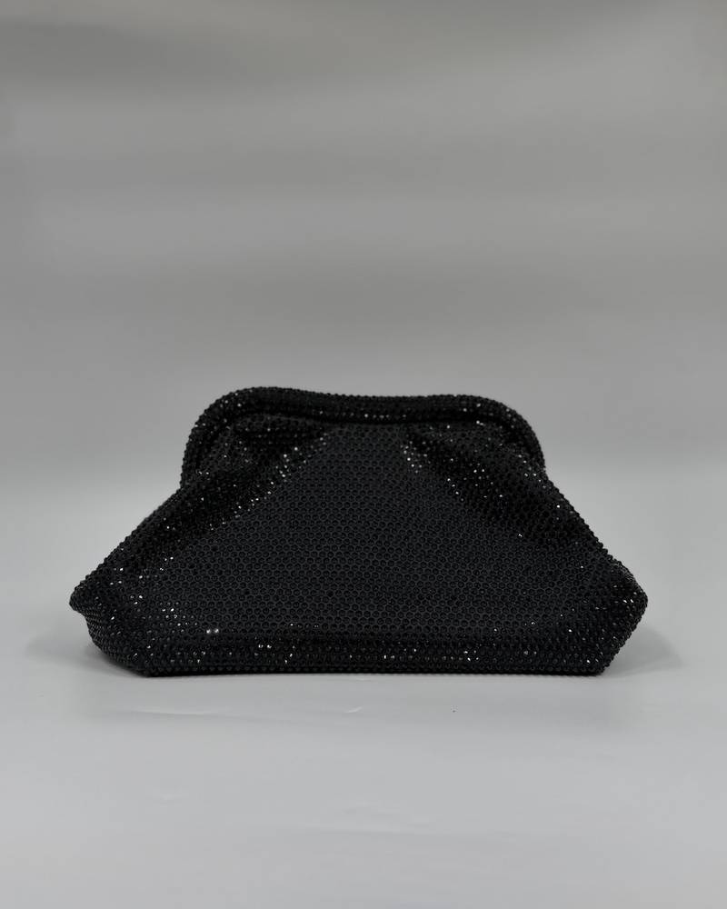 Elegant black handbag studded with rhinestones