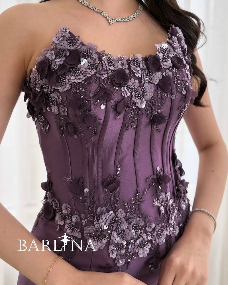 Purple mermaid corset evening dress