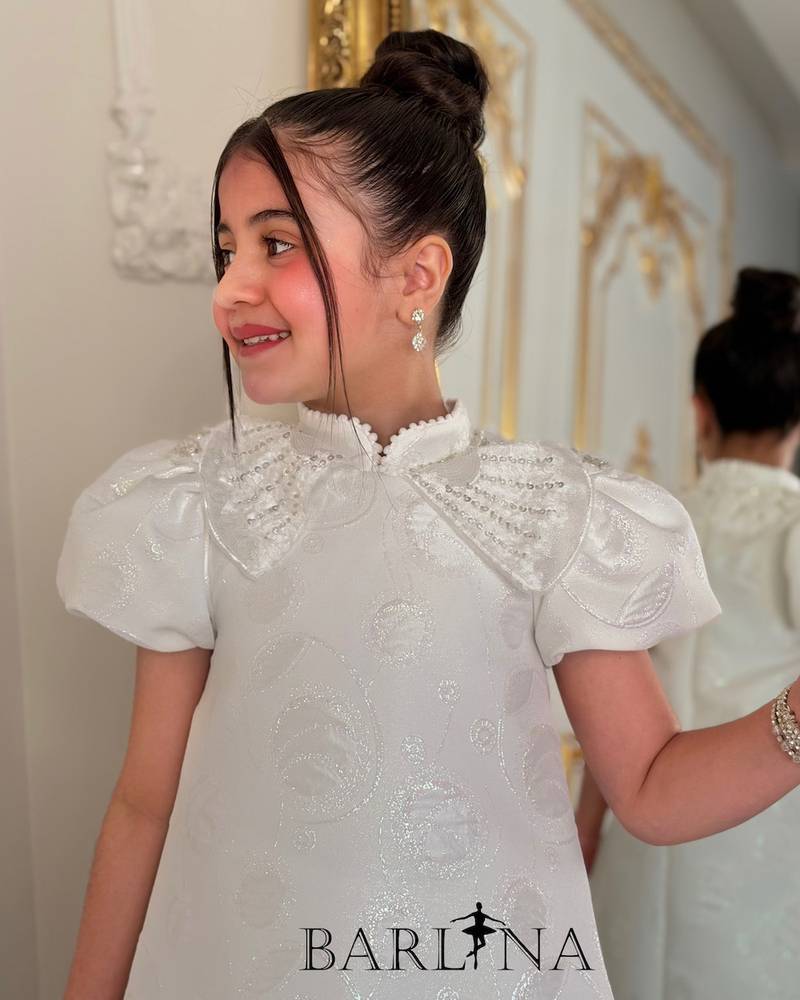 Simple white straight-cut girl's dress
