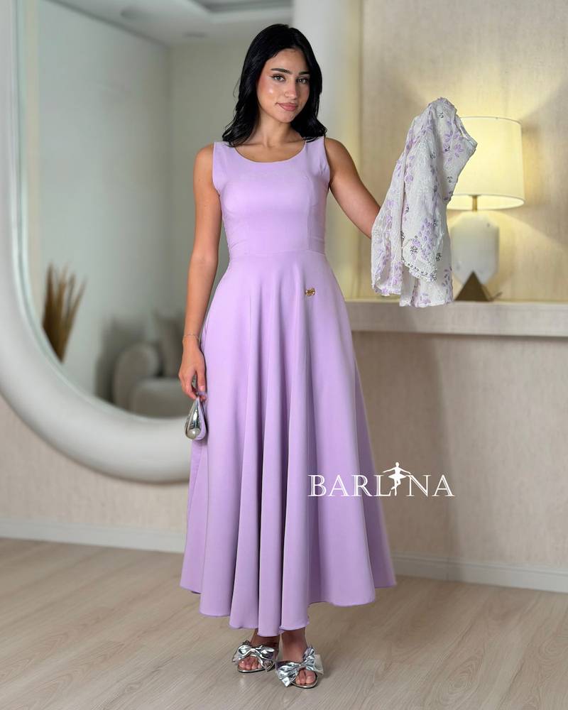 Purple midi dress with a wide cut