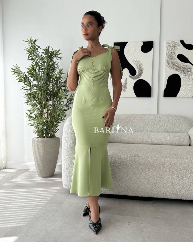 Apple green midi dress with tie straps