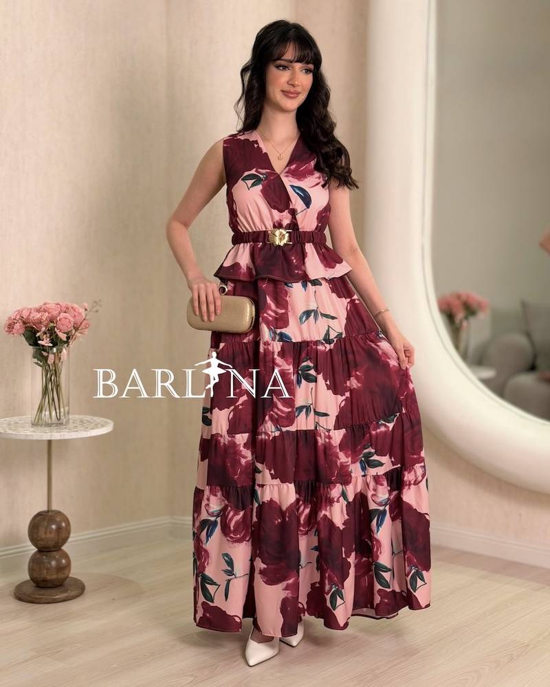 Pink maxi dress with floral print