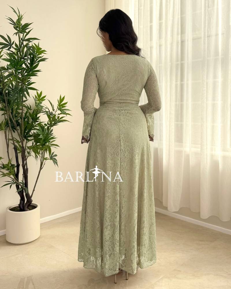 Light green lace dress with bell sleeves