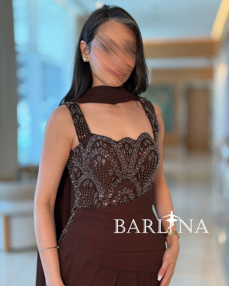 Brown evening dress with luxurious sequin embroidery