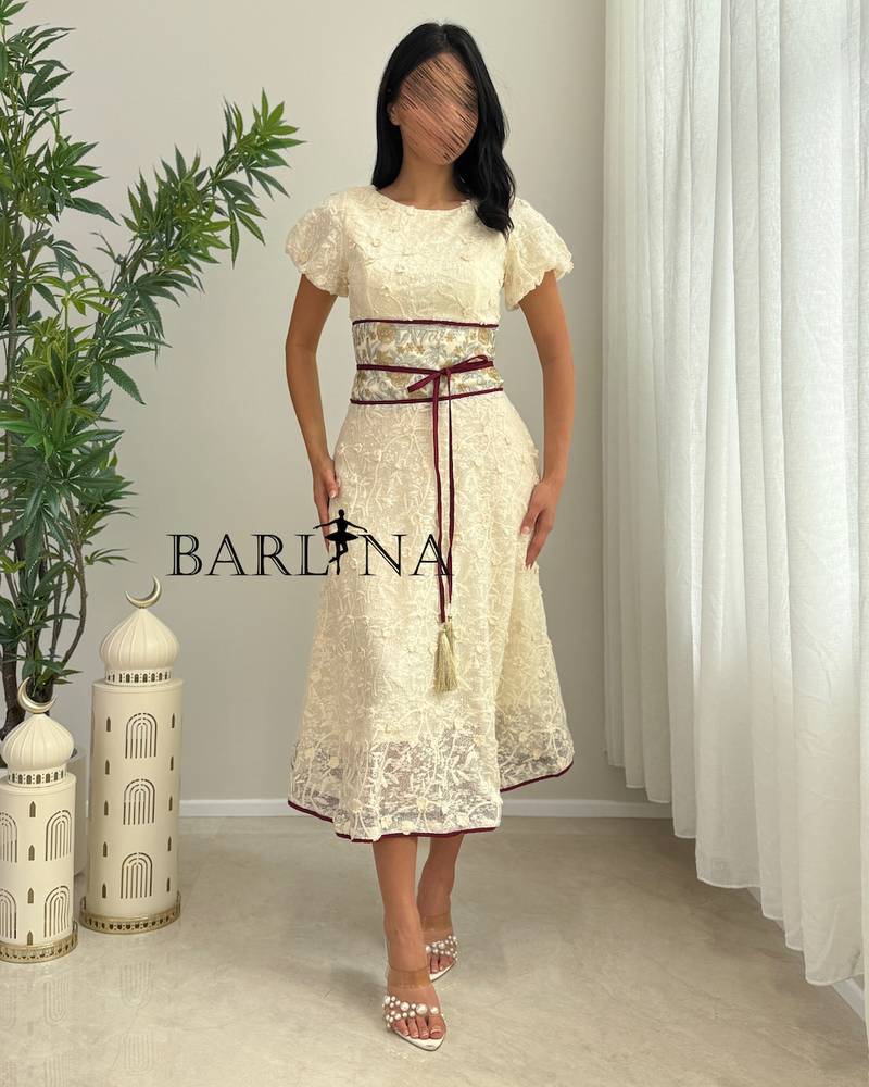 Soft white lace jalabiya with a belt