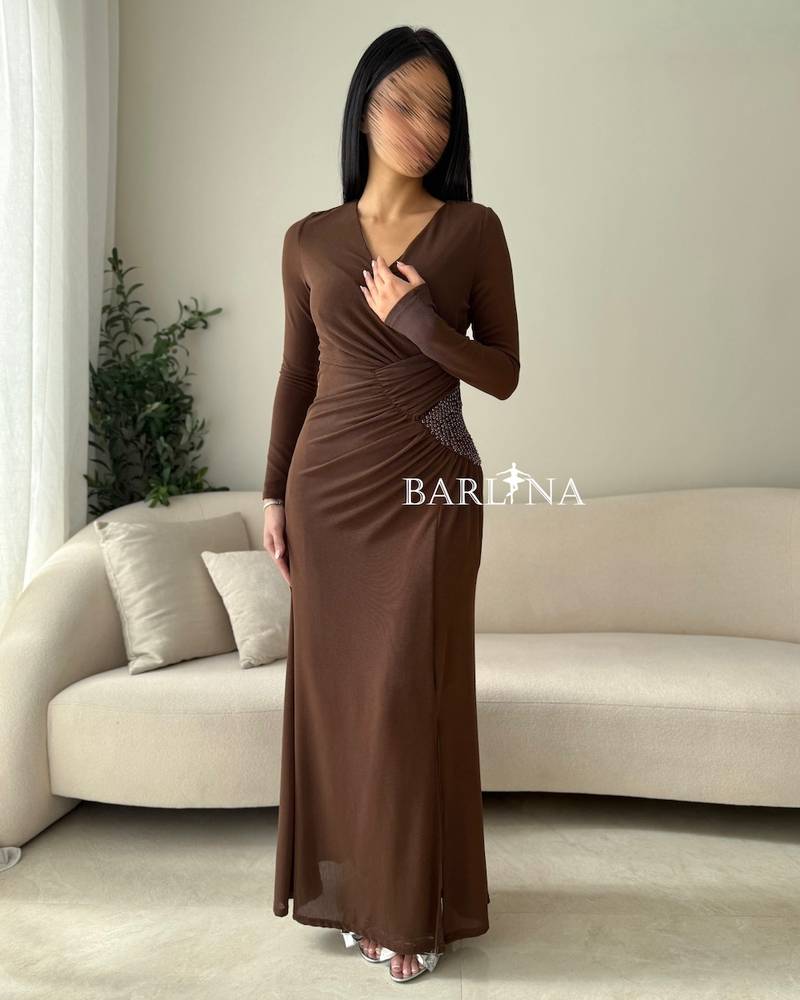 Brown stretch dress with side wrap detailing