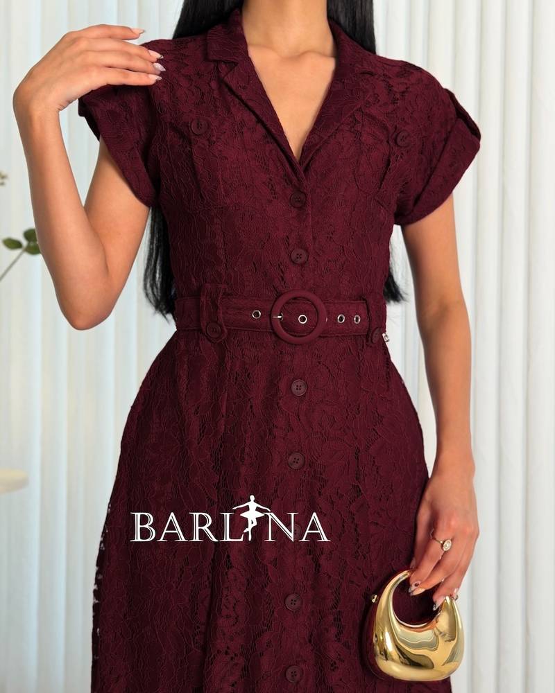 Burgundy lace dress with belt