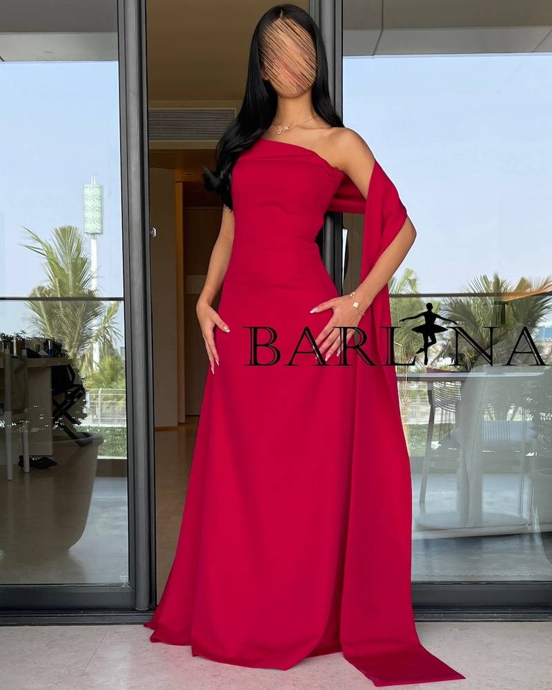 Elegant one shoulder red dress with side shawl