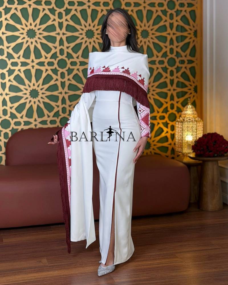 Modern white jalabiya with traditional embroidery