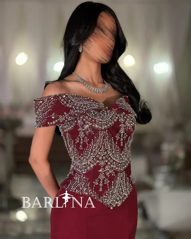فستان سهرة اوف شولدر مرصع