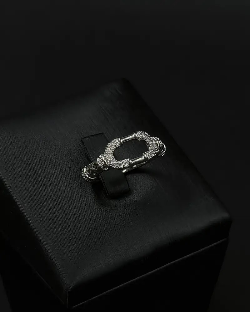 Silver bracelet and ring with rectangular links