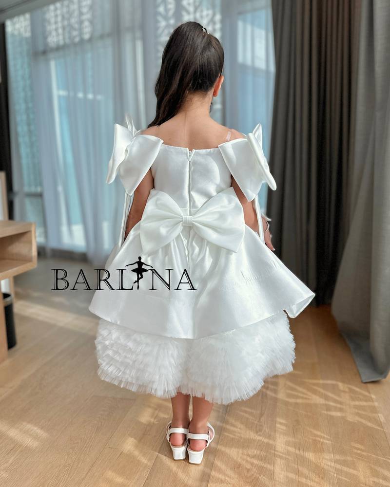 Elegant double layered white girls dress