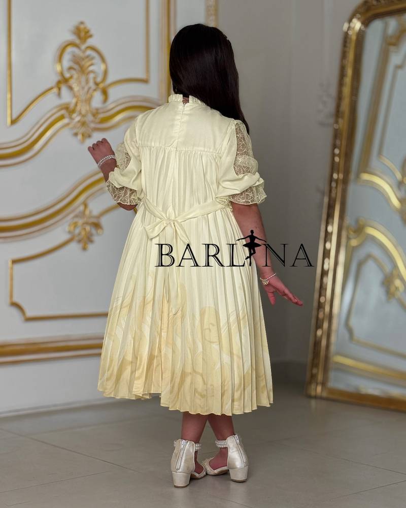 Girls' wide dress with sheer lace sleeves