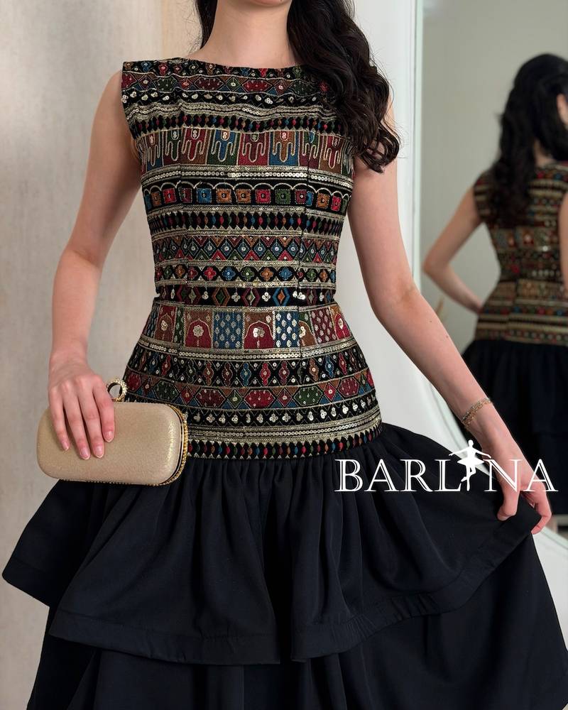 Layered dress with traditional embroidery