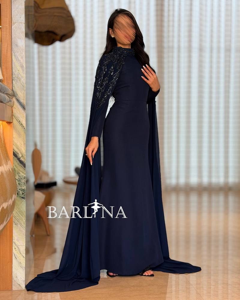 Navy dress with embellished shoulders