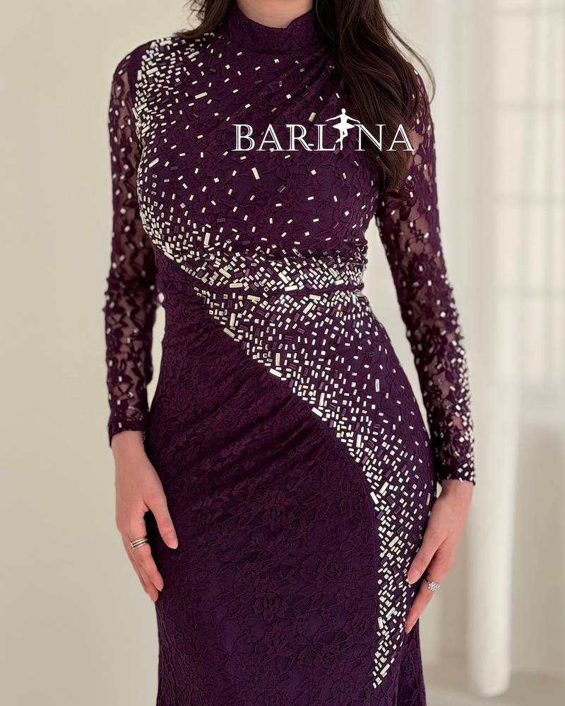 Purple lace dress with silver gradient embroidery