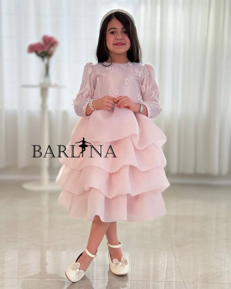 Pink multi-layered evening dress for girls