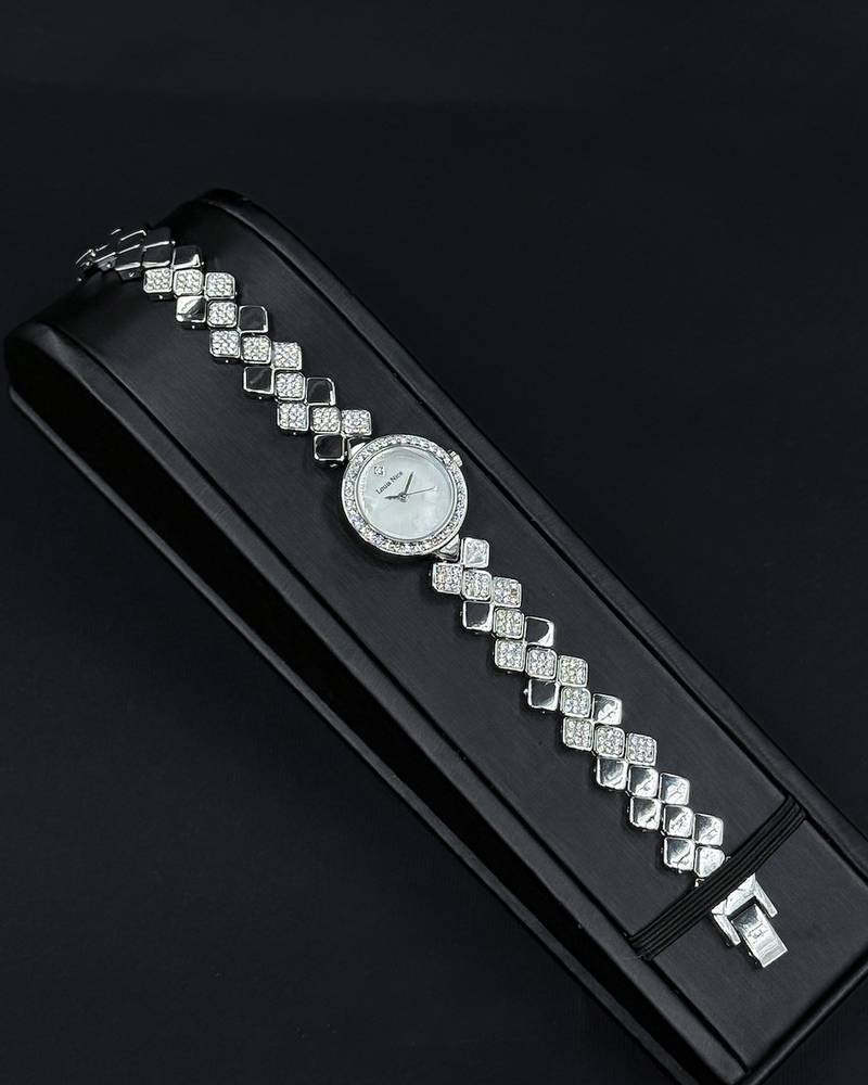 A women's watch with elegant, shimmering details.