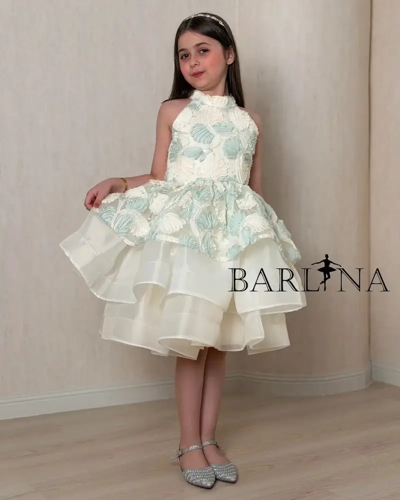 Girls’ off-white ruffled puffy dress