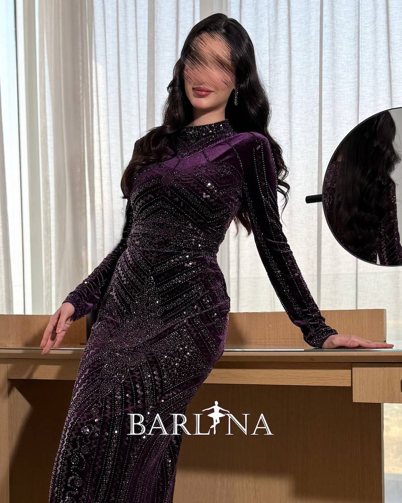 Purple velvet dress with shimmering embroidery