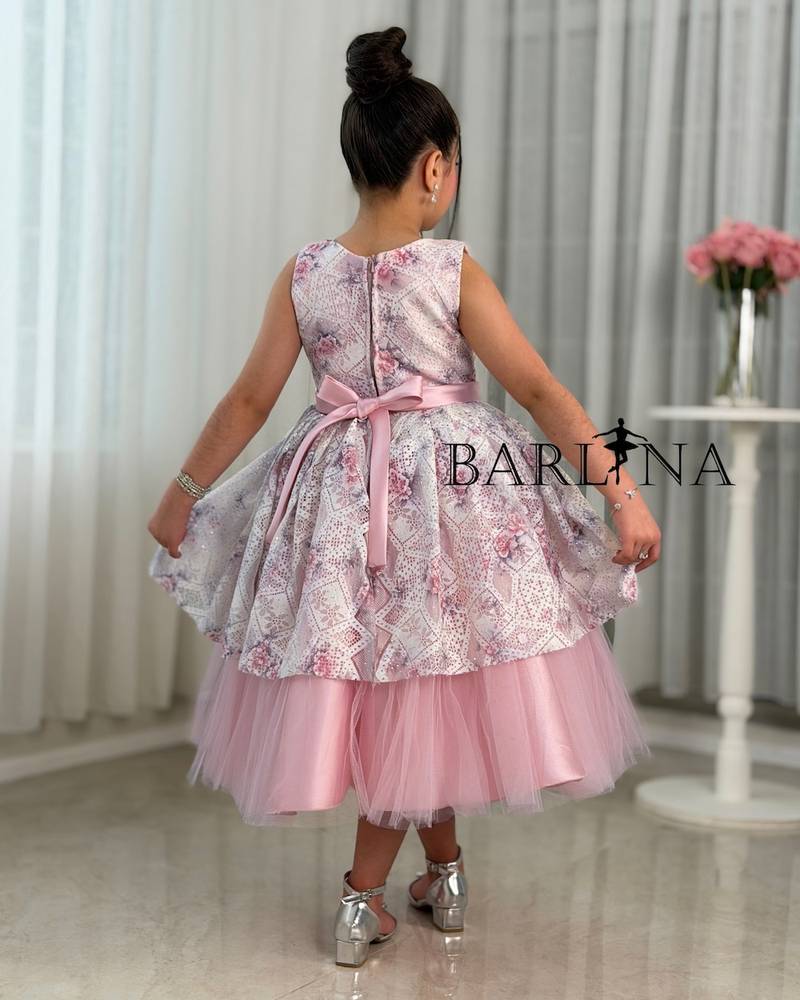Pink floral fluffy tulle girl's dress