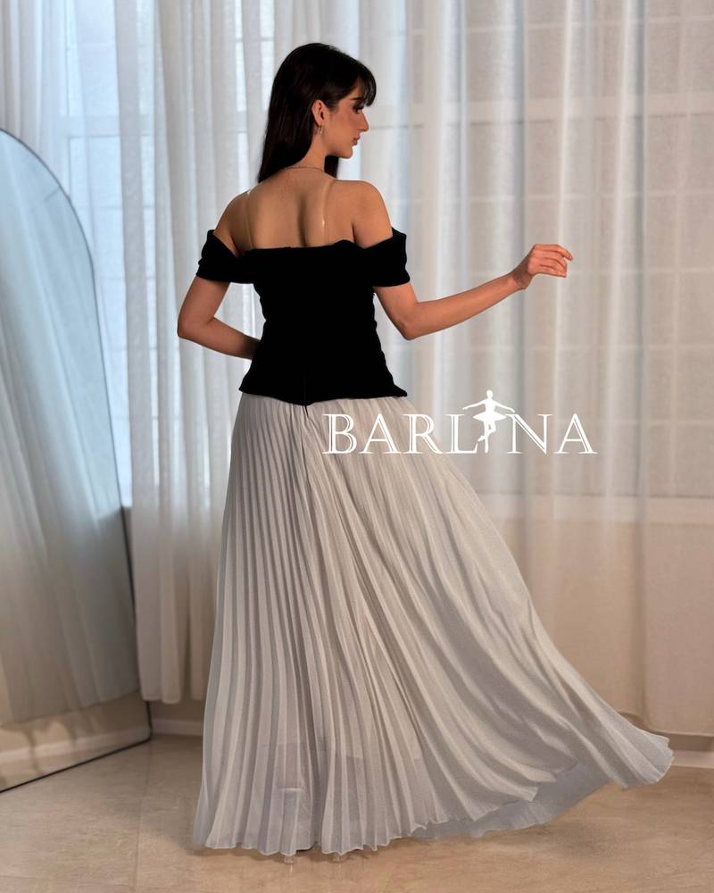 Black and off-white off-shoulder dress