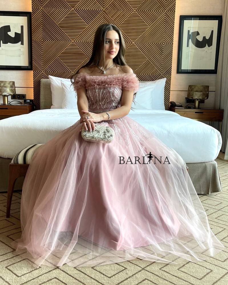 Long pink tulle dress
