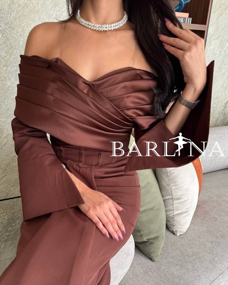 Brown off shoulder dress with wide sleeves