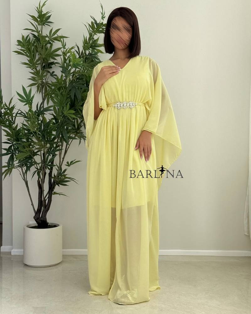 Lemon yellow loose-fitting dress