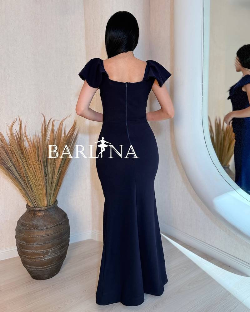 Dark navy dress with a bow on the chest