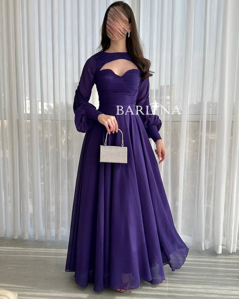 Royal purple dress with slit at the chest