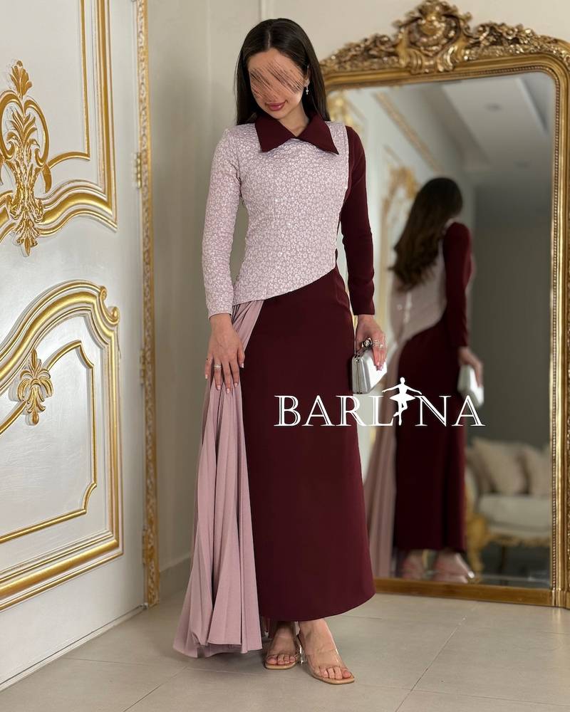 Two-tone occasion dress with a pleated train