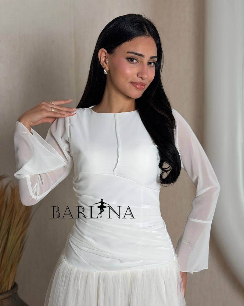 Soft off-white tulle dress with a low waist