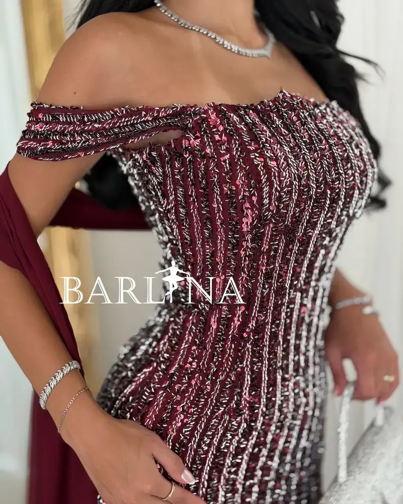 Burgundy sequined evening dress