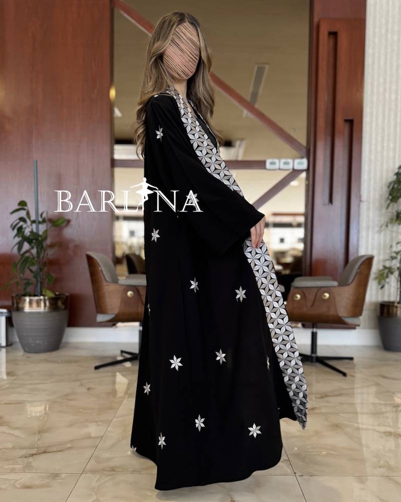 Royal black abaya with geometric embroidery