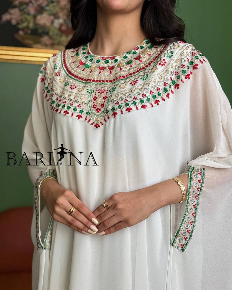Jalabiya with colorful embroidery around the collar