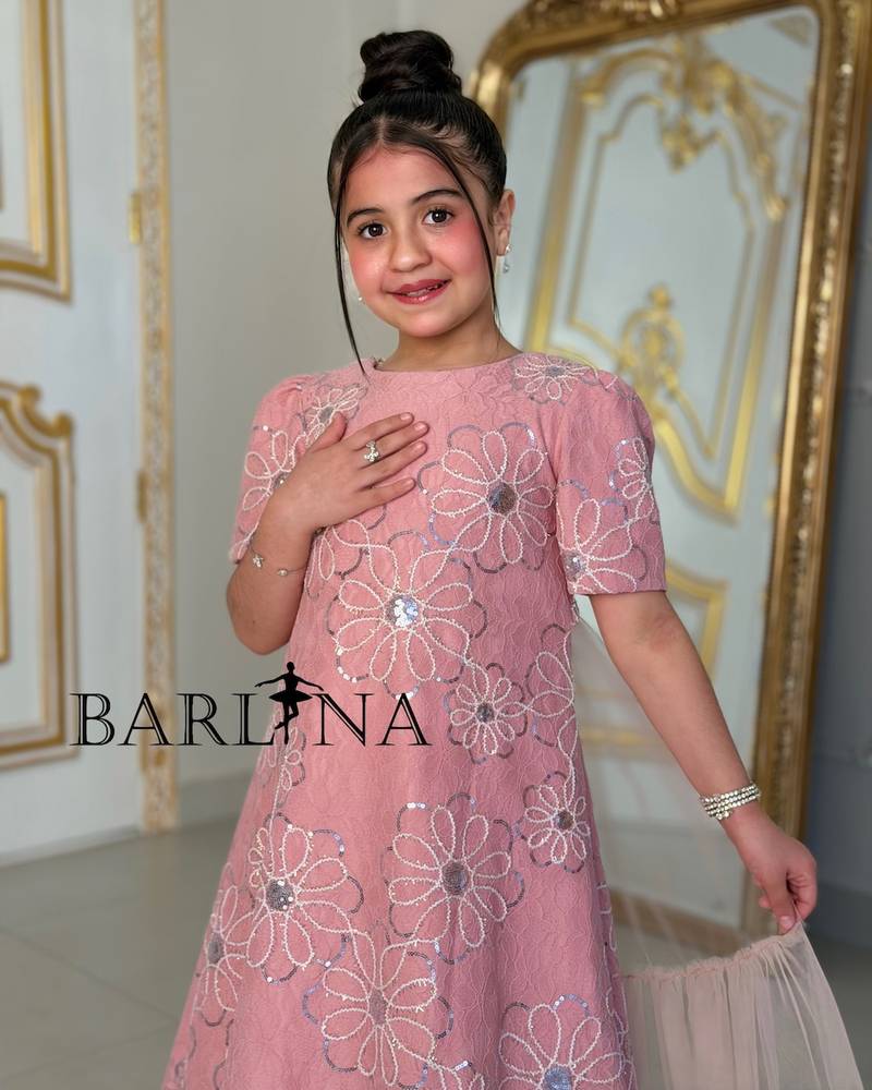 Pink girls' dress with tulle back
