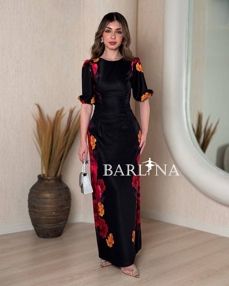 long black dress with a floral print