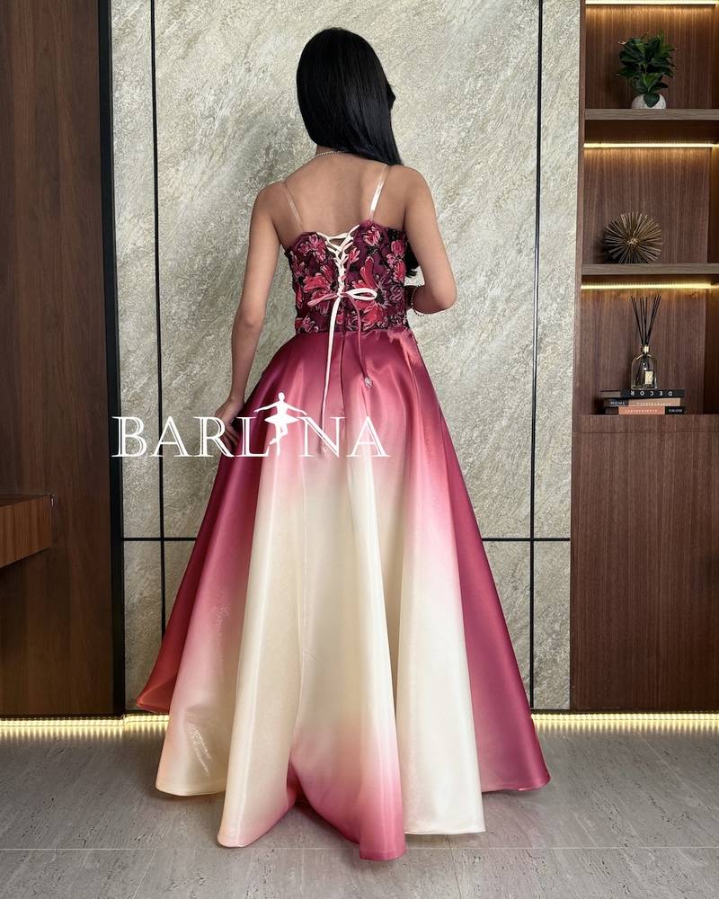 Floral embroidered evening dress with lace details