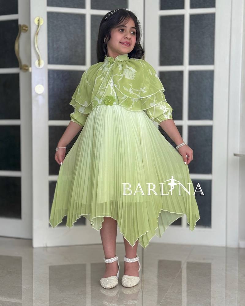 Girls' pleated dress with a floral overlay