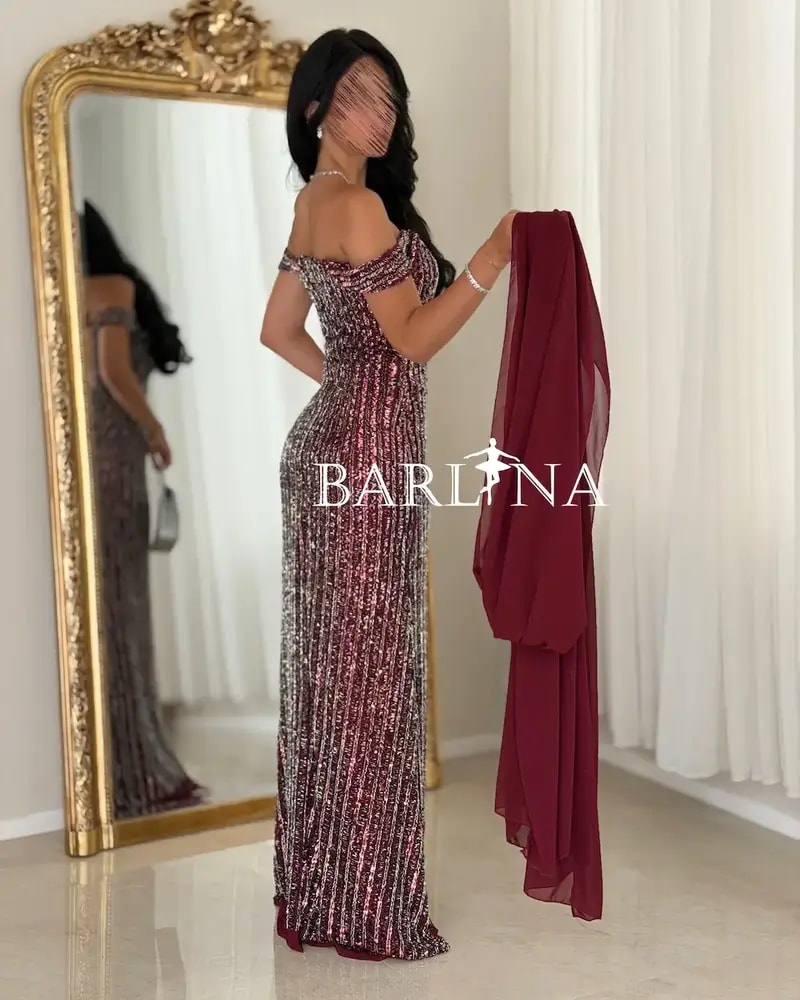 Burgundy sequined evening dress