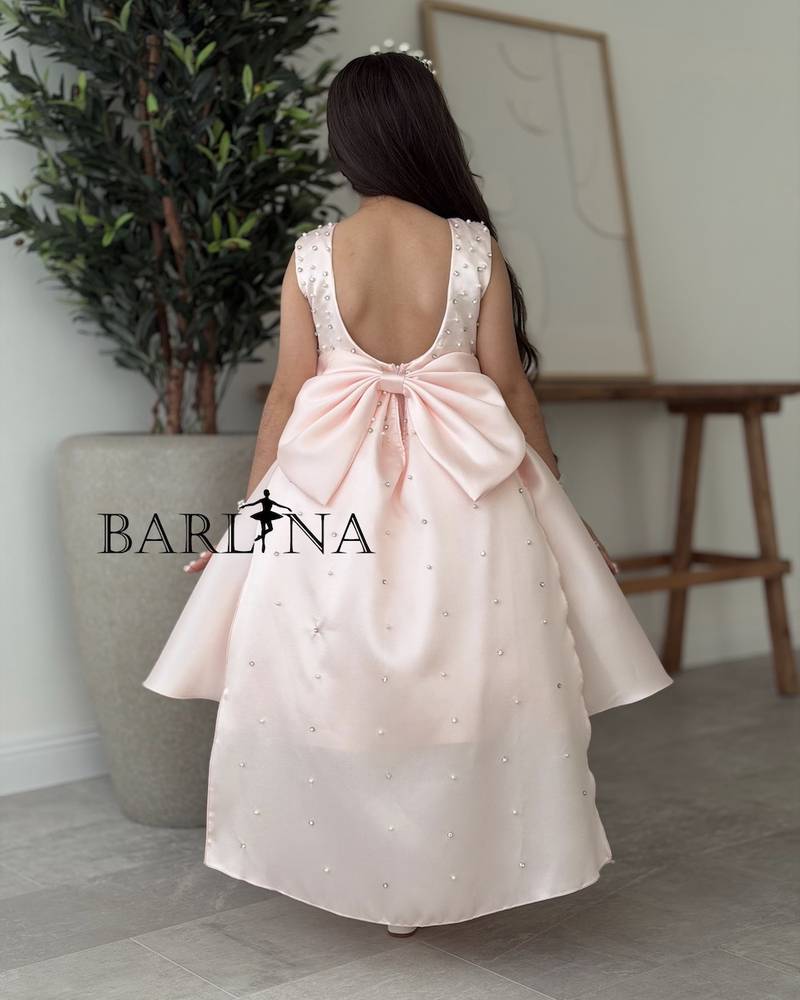 Girls' light pink beaded dress