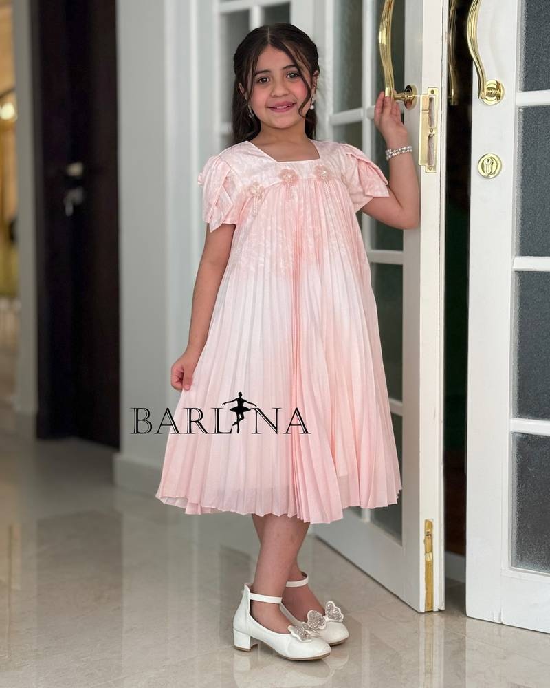 Girls' dress with pleats and ruffled sleeves