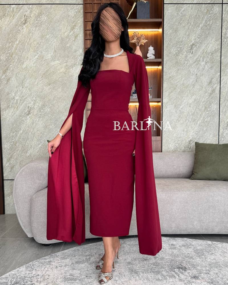 Burgundy Midi Dress with Long Loose Sleeves