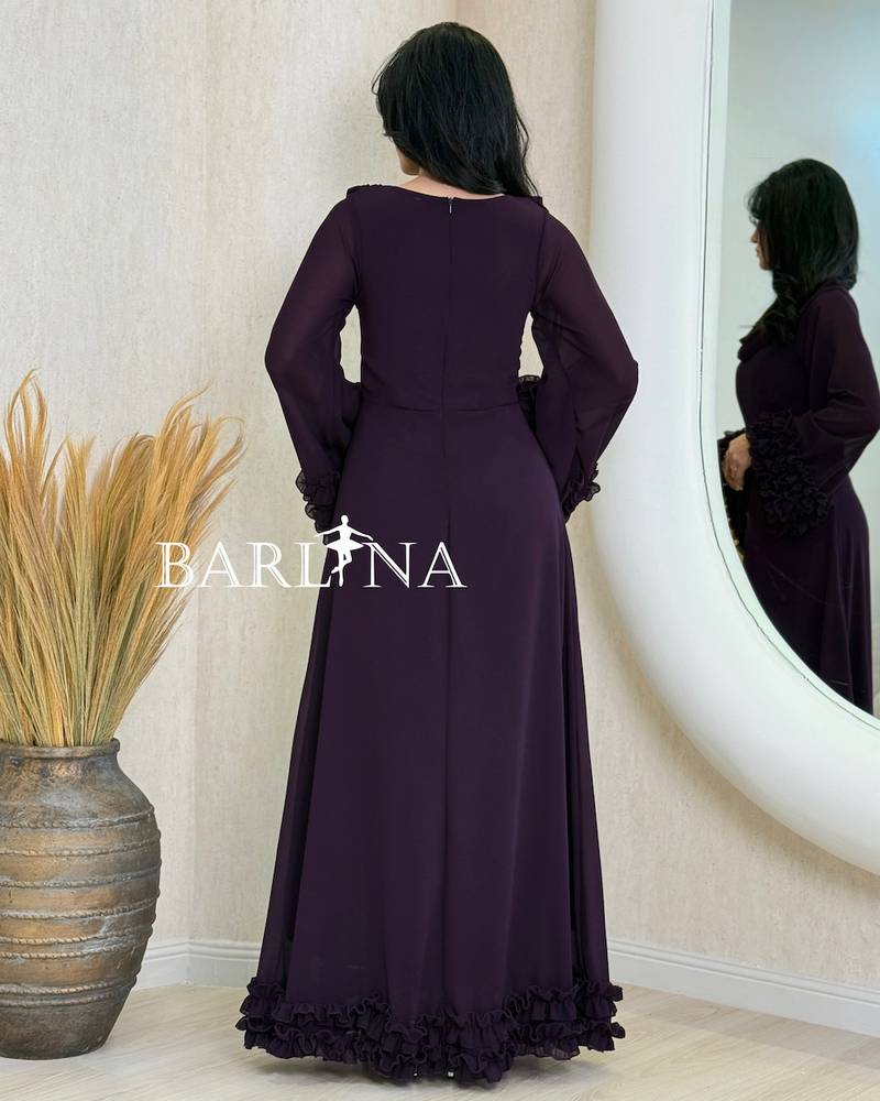 A soft purple dress with a drop collar.