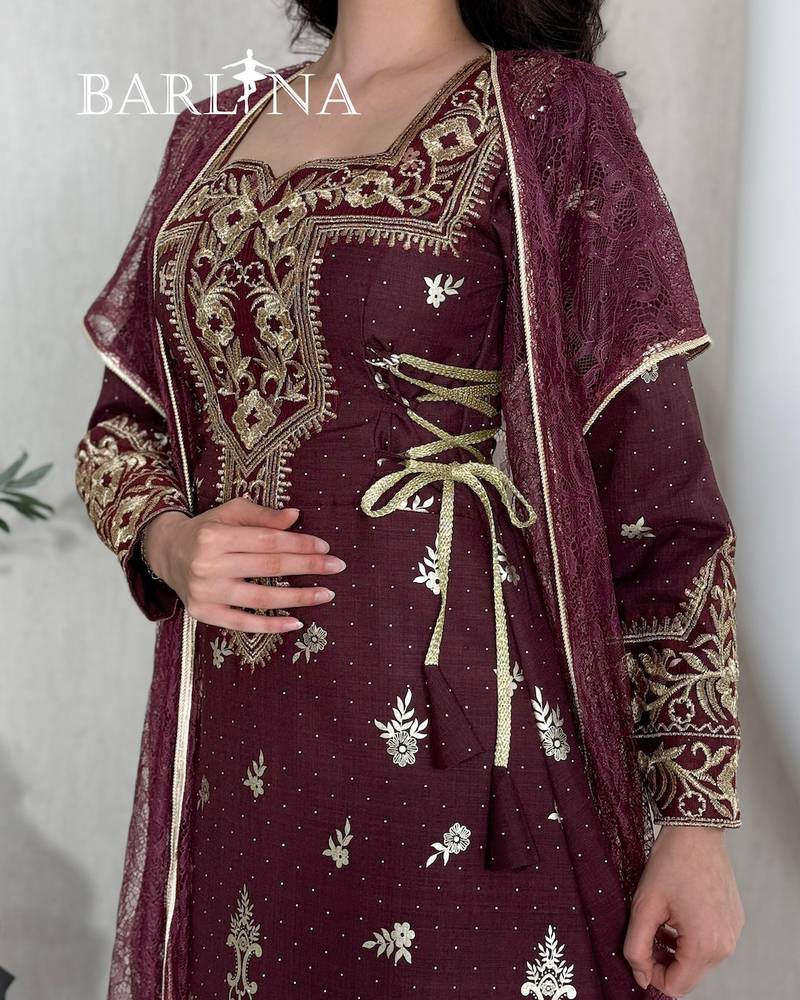 Luxurious jalabiya with sheer lace trim