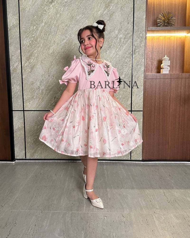 Girls pink dress with floral print