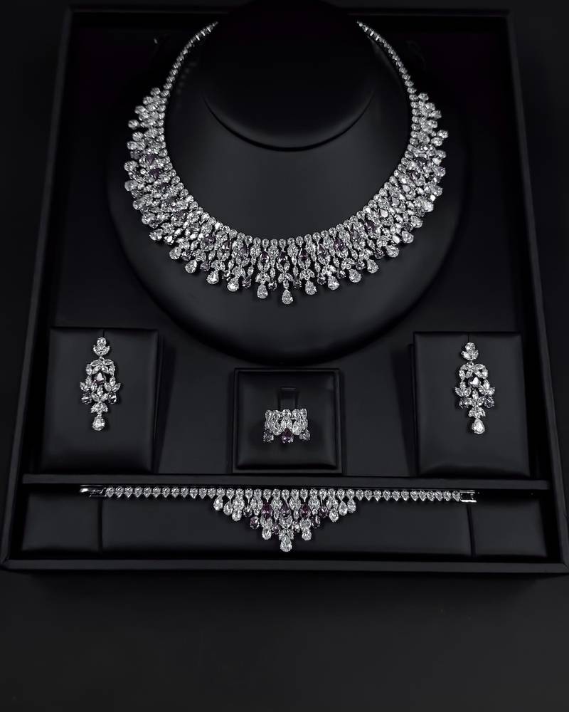 A luxurious accessory set adorned with purple details